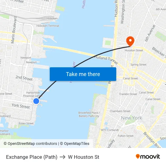 Exchange Place (Path) to W Houston St map