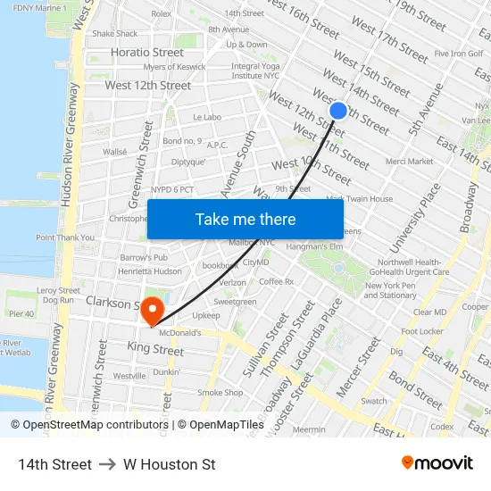 14th Street to W Houston St map