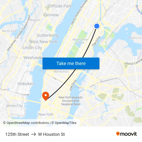 125th Street to W Houston St map