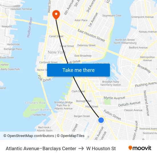 Atlantic Avenue–Barclays Center to W Houston St map