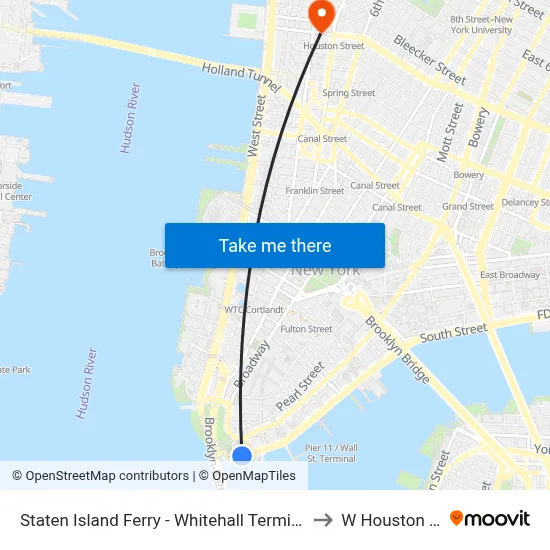 Staten Island Ferry - Whitehall Terminal to W Houston St map