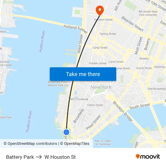 Battery Park to W Houston St map