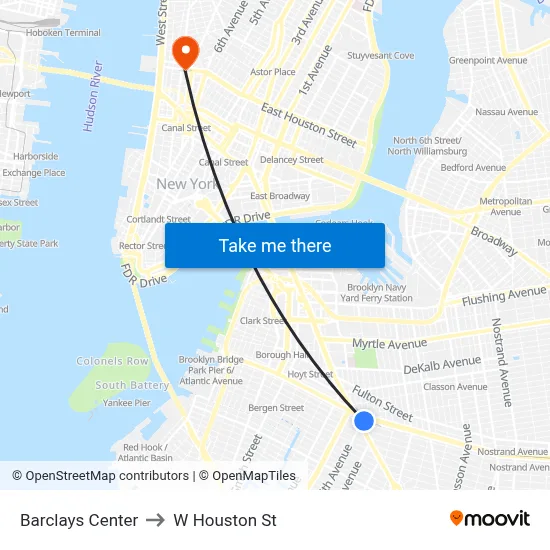 Barclays Center to W Houston St map
