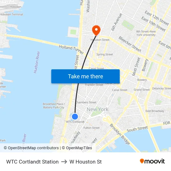 WTC Cortlandt Station to W Houston St map