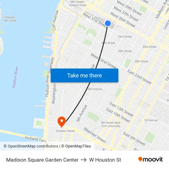 Madison Square Garden Center to W Houston St map