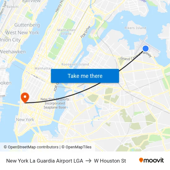 New York La Guardia Airport LGA to W Houston St map