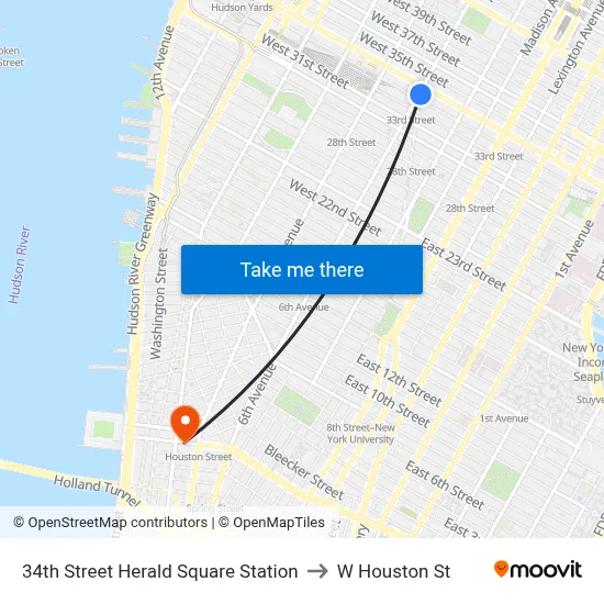 34th Street Herald Square Station to W Houston St map
