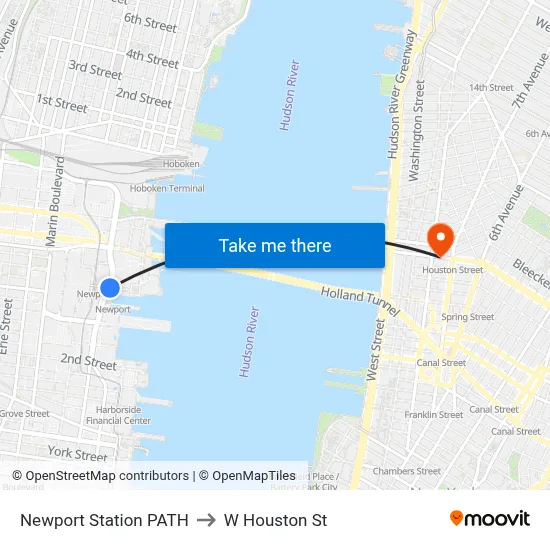 Newport Station PATH to W Houston St map