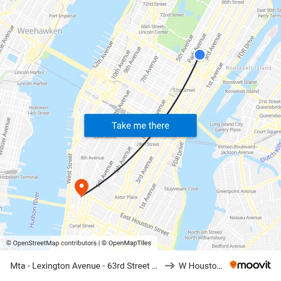 Mta - Lexington Avenue - 63rd Street Station to W Houston St map