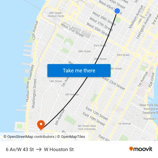 6 Av/W 43 St to W Houston St map