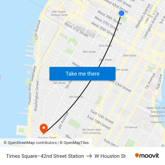 Times Square–42nd Street Station to W Houston St map