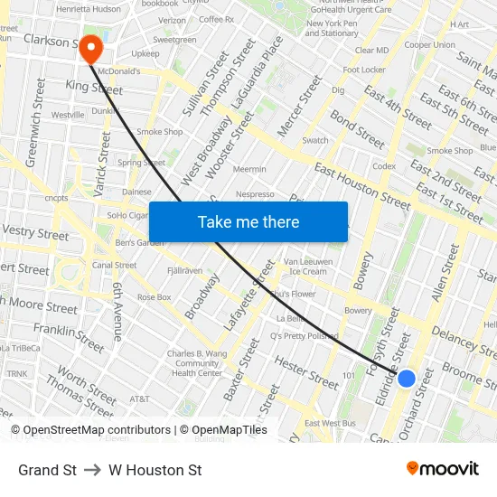 Grand St, New York, NY 10002 to W Houston St map