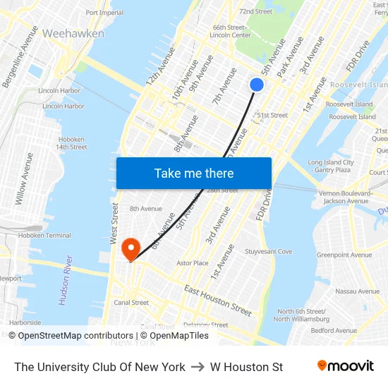 The University Club Of New York to W Houston St map