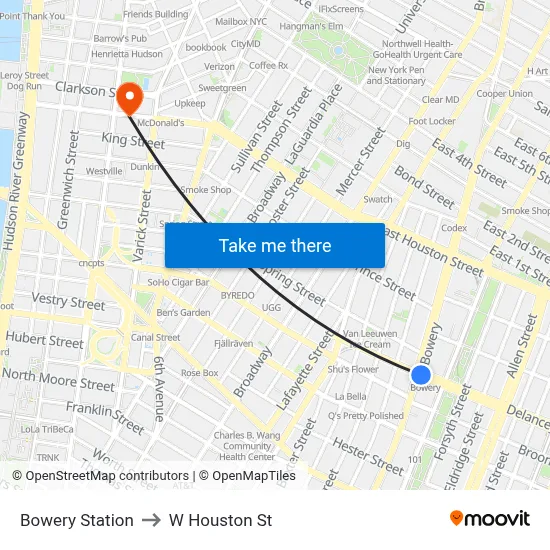 Bowery Station to W Houston St map