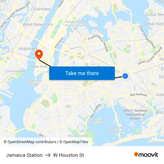 Jamaica Station to W Houston St map