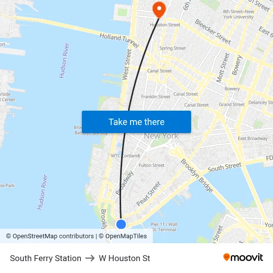 South Ferry Station to W Houston St map