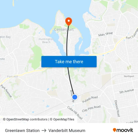 Greenlawn Station to Vanderbilt Museum map