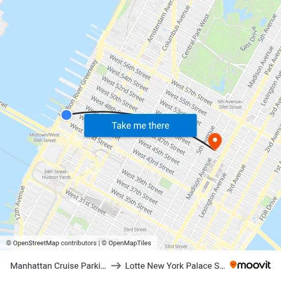 Manhattan Cruise Parking to Lotte New York Palace Spa map
