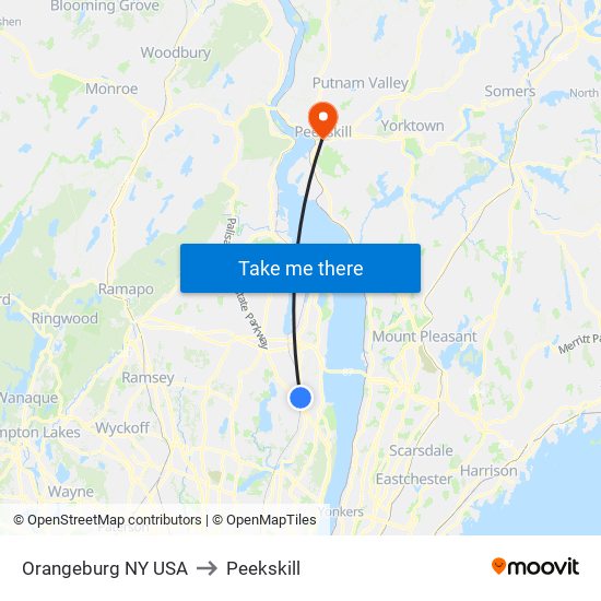 Orangeburg NY USA to Peekskill map