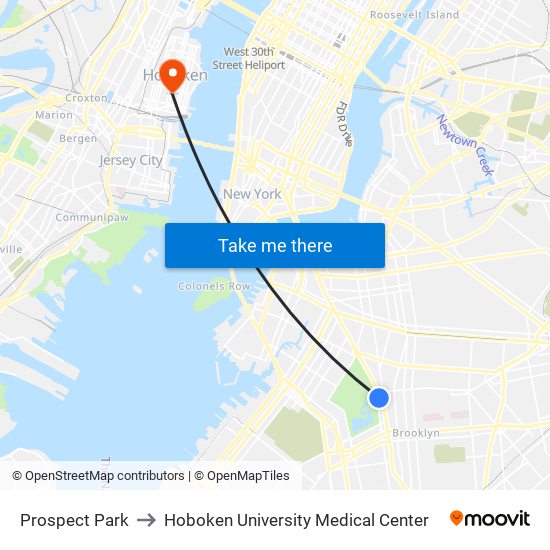 Prospect Park to Hoboken University Medical Center map