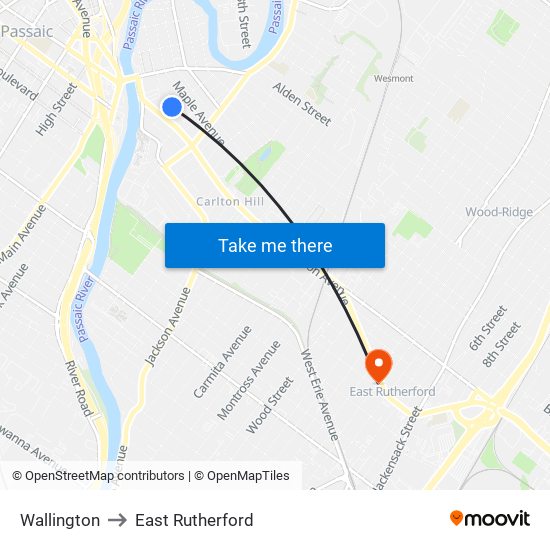 Wallington to East Rutherford map