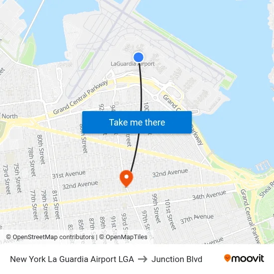 New York La Guardia Airport LGA to Junction Blvd map
