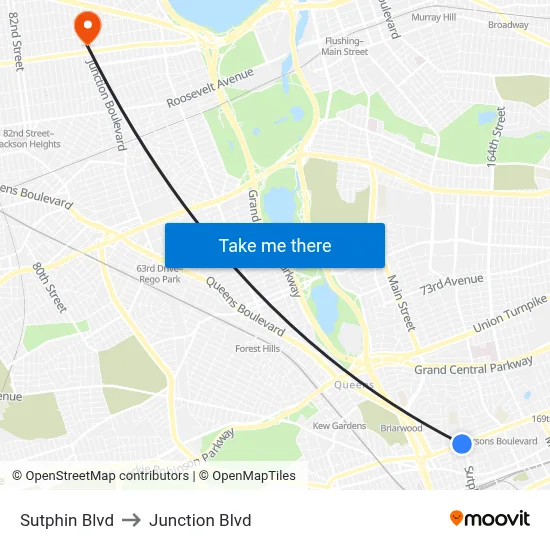 Sutphin Blvd to Junction Blvd map