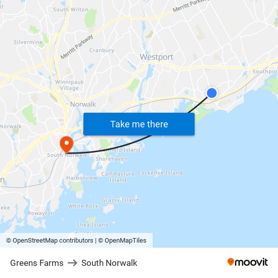 Greens Farms to South Norwalk map