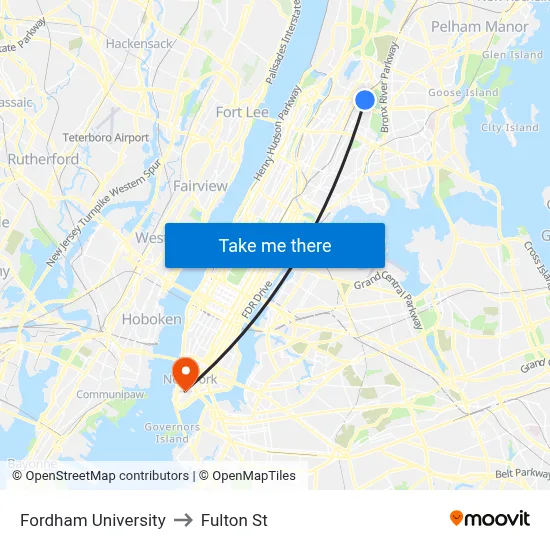 Fordham University to Fulton St map