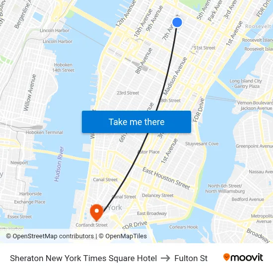 Sheraton New York Times Square Hotel to Fulton St map