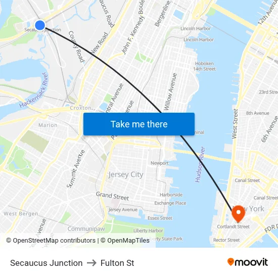 Secaucus Junction to Fulton St map
