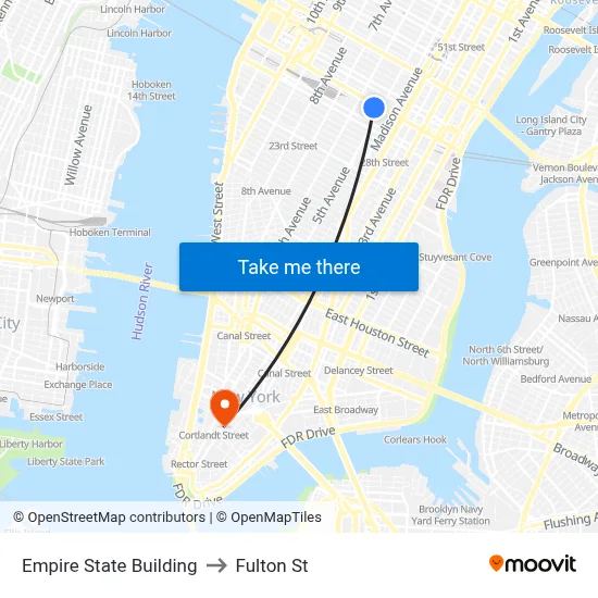 Empire State Building to Fulton St map