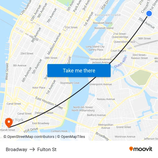 Broadway to Fulton St map