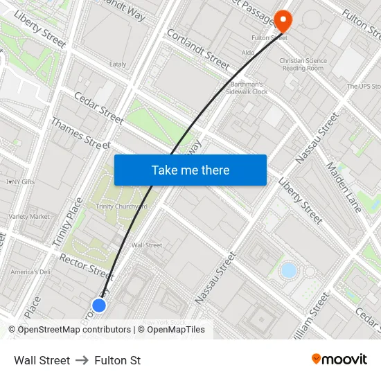 Wall Street to Fulton St map