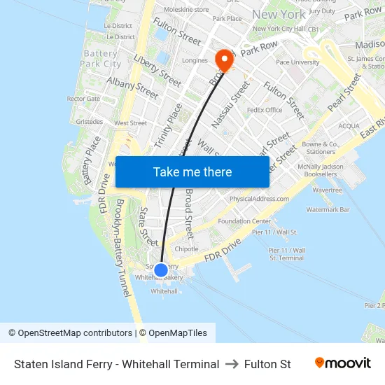 Staten Island Ferry - Whitehall Terminal to Fulton St map