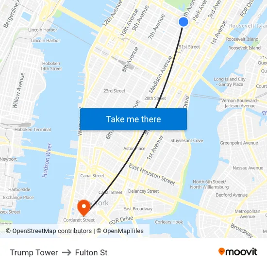 Trump Tower to Fulton St map