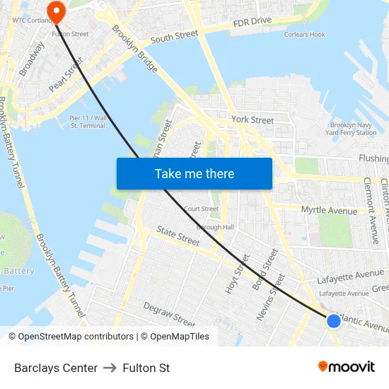 Barclays Center to Fulton St map