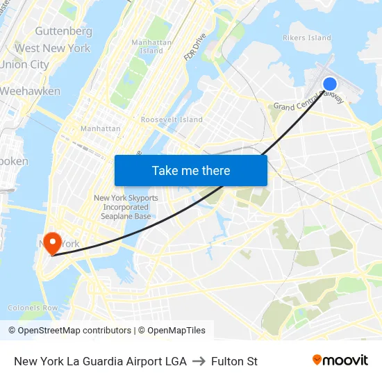 New York La Guardia Airport LGA to Fulton St map