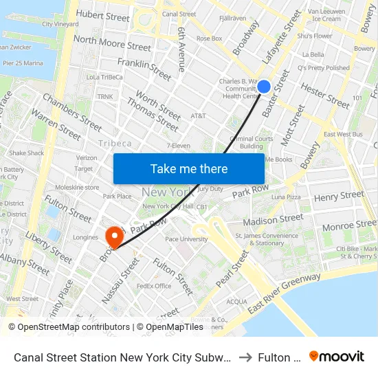 Canal Street Station New York City Subway to Fulton St map