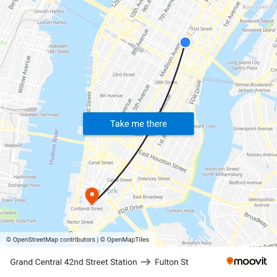 Grand Central 42nd Street Station to Fulton St map