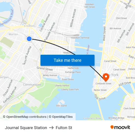 Journal Square Station to Fulton St map