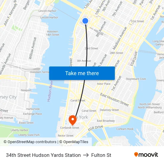 34th Street Hudson Yards Station to Fulton St map
