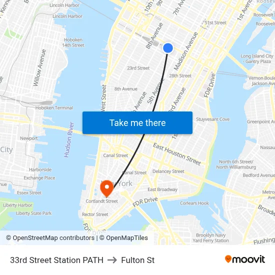 33rd Street Station PATH to Fulton St map