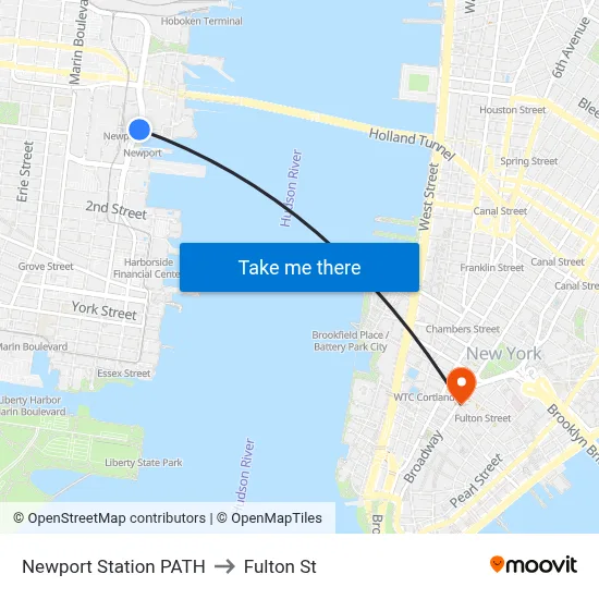 Newport Station PATH to Fulton St map