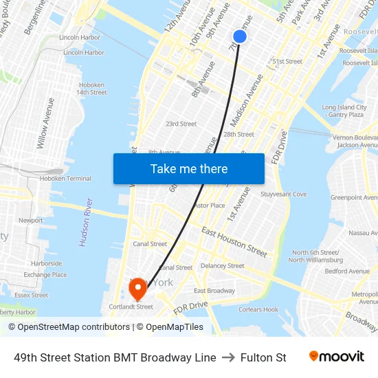 49th Street Station BMT Broadway Line to Fulton St map