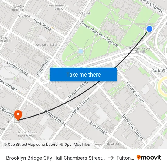 Brooklyn Bridge City Hall Chambers Street Station to Fulton St map