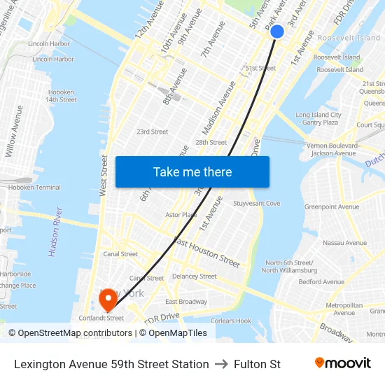 Lexington Avenue 59th Street Station to Fulton St map