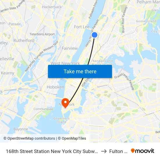 168th Street Station New York City Subway to Fulton St map