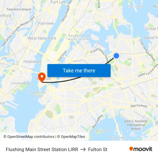 Flushing Main Street Station LIRR to Fulton St map