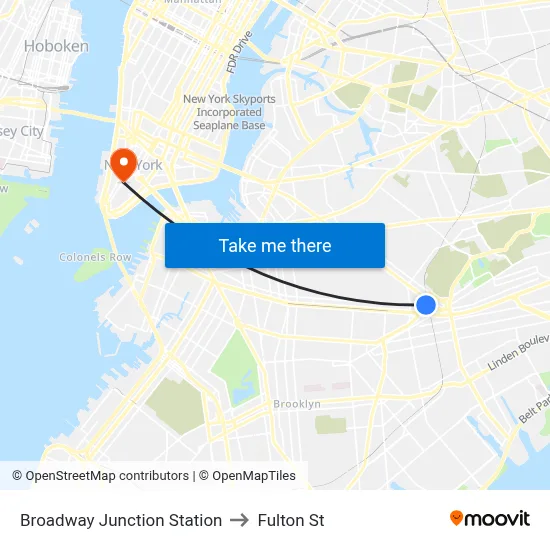 Broadway Junction Station to Fulton St map